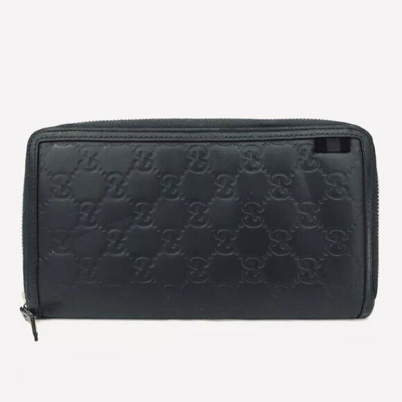 Authentic GUCCI Ssima GG Logo Leather Zip Around Organizer Long Wallet Gray - Picture 1 of 8